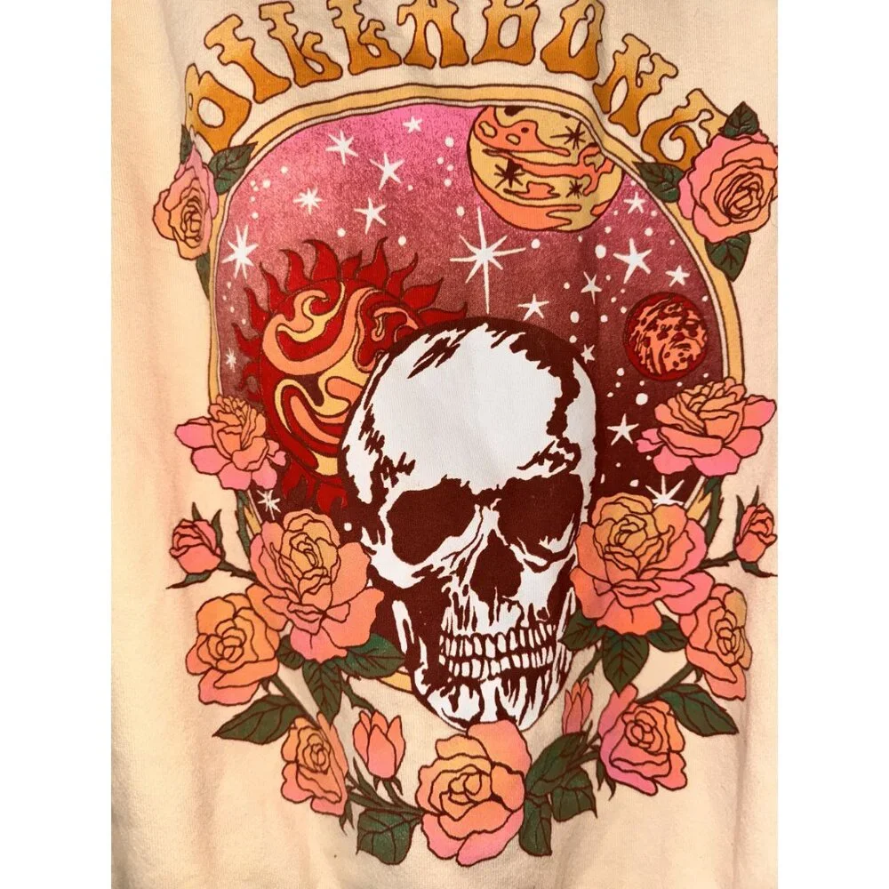 Billabong Skull & Roses Graphic Sweatshirt Beige S - Picture 4 of 6